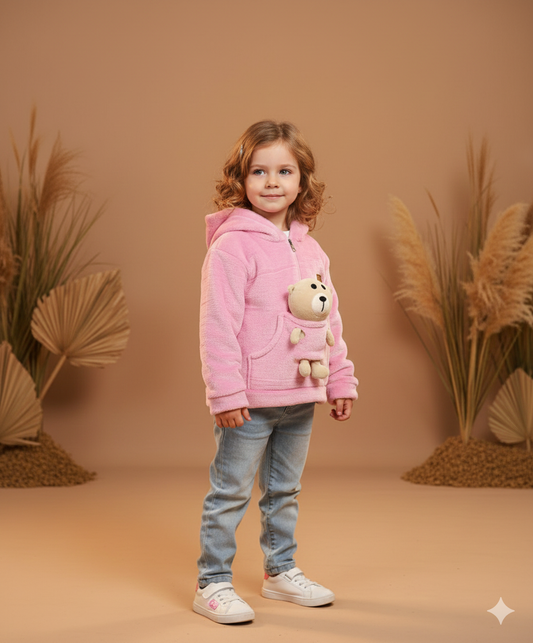 buzo con peluche ROSADO BARBIE