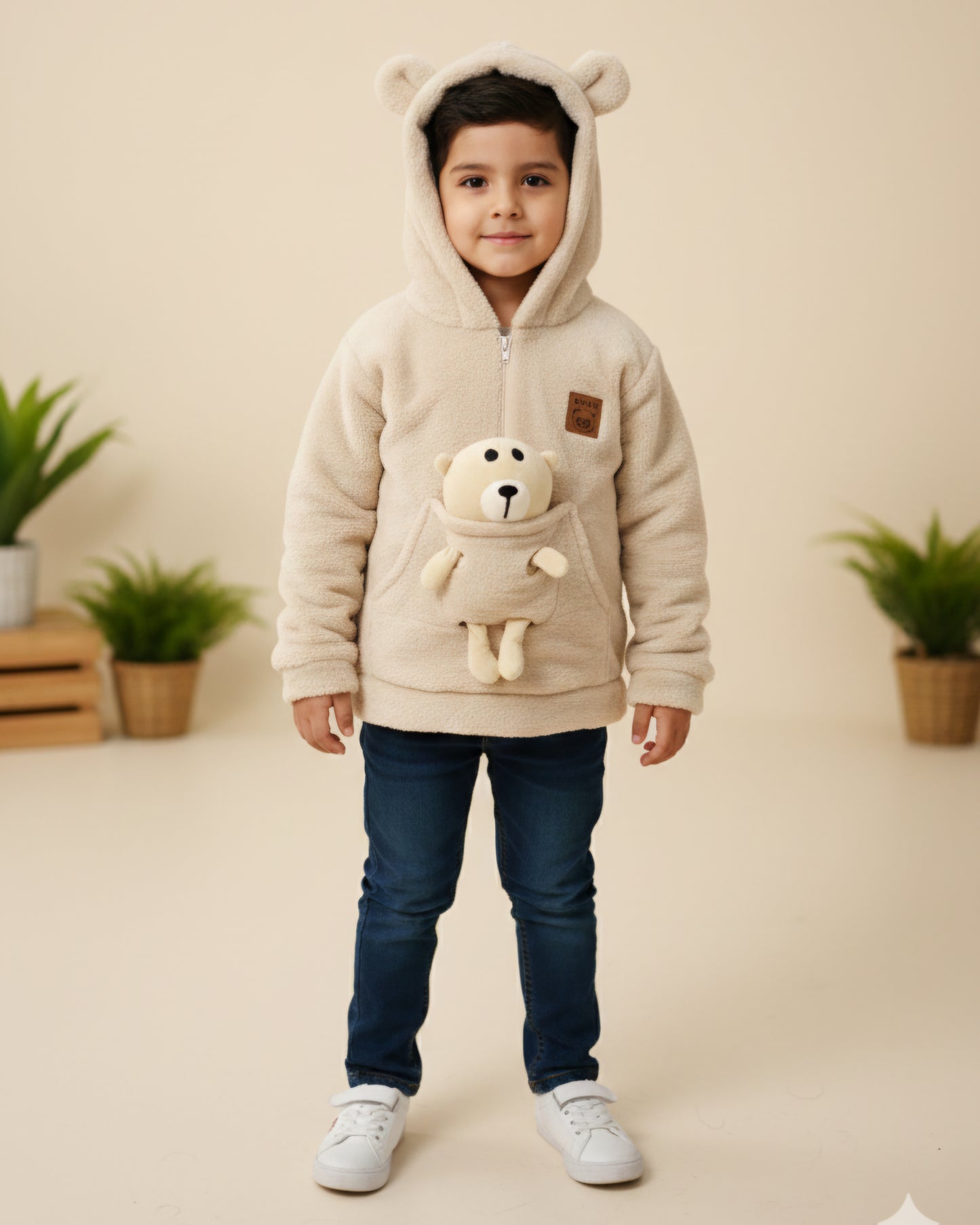 buzo con oso peluche BEIGE
