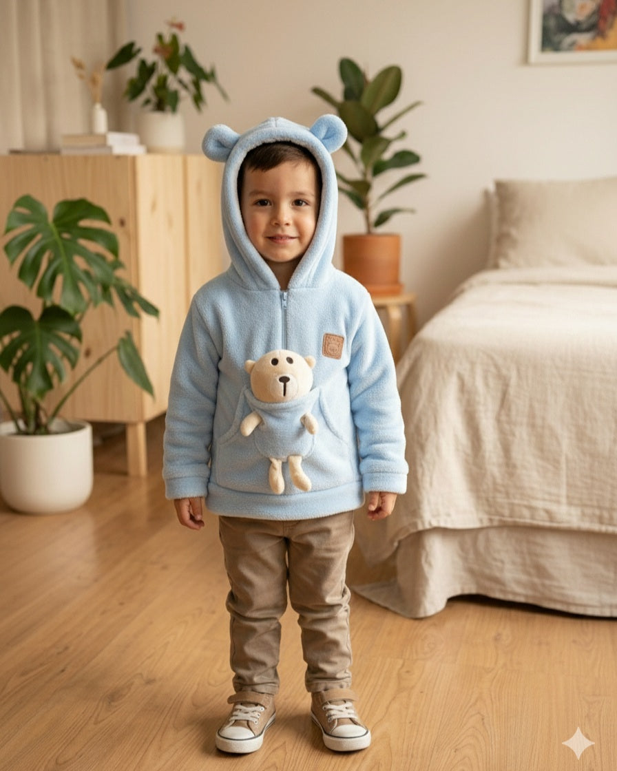 buzo con oso peluche AZUL BEBE