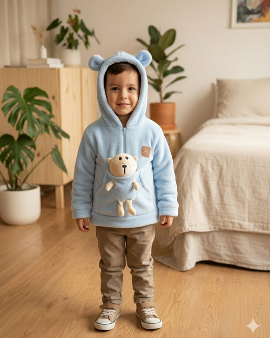 buzo con oso peluche AZUL BEBE