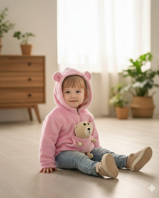 buzo con peluche ROSADO BARBIE